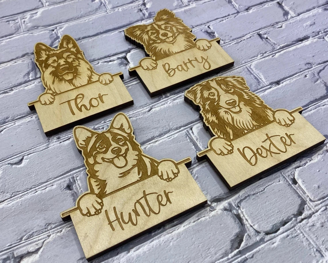 Personalized Dog Peeking Fridge Magnet, Laser Engraved Peeking Dog, Laser-Cut Wood Magnet